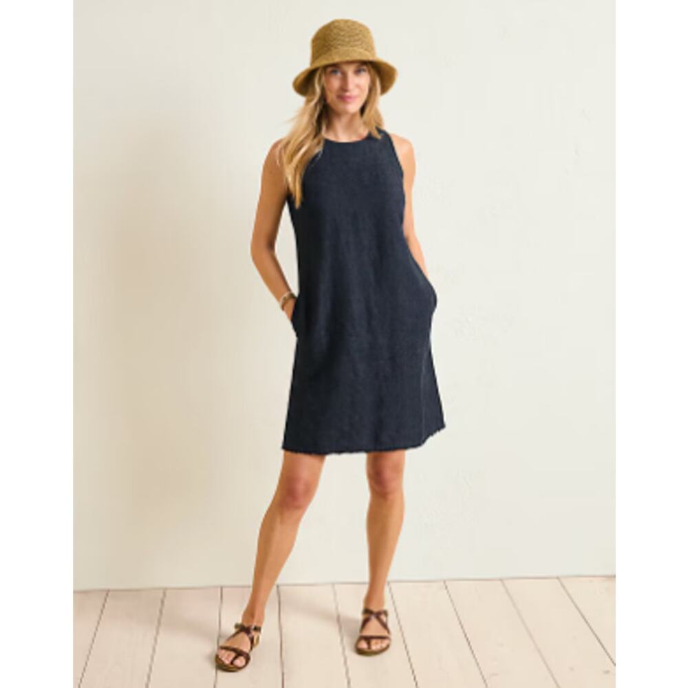 Garnet Hill Harborside Linen Fringe-Hem Dress Size 14 Minimalist Quiet Luxury - Picture 2 of 16